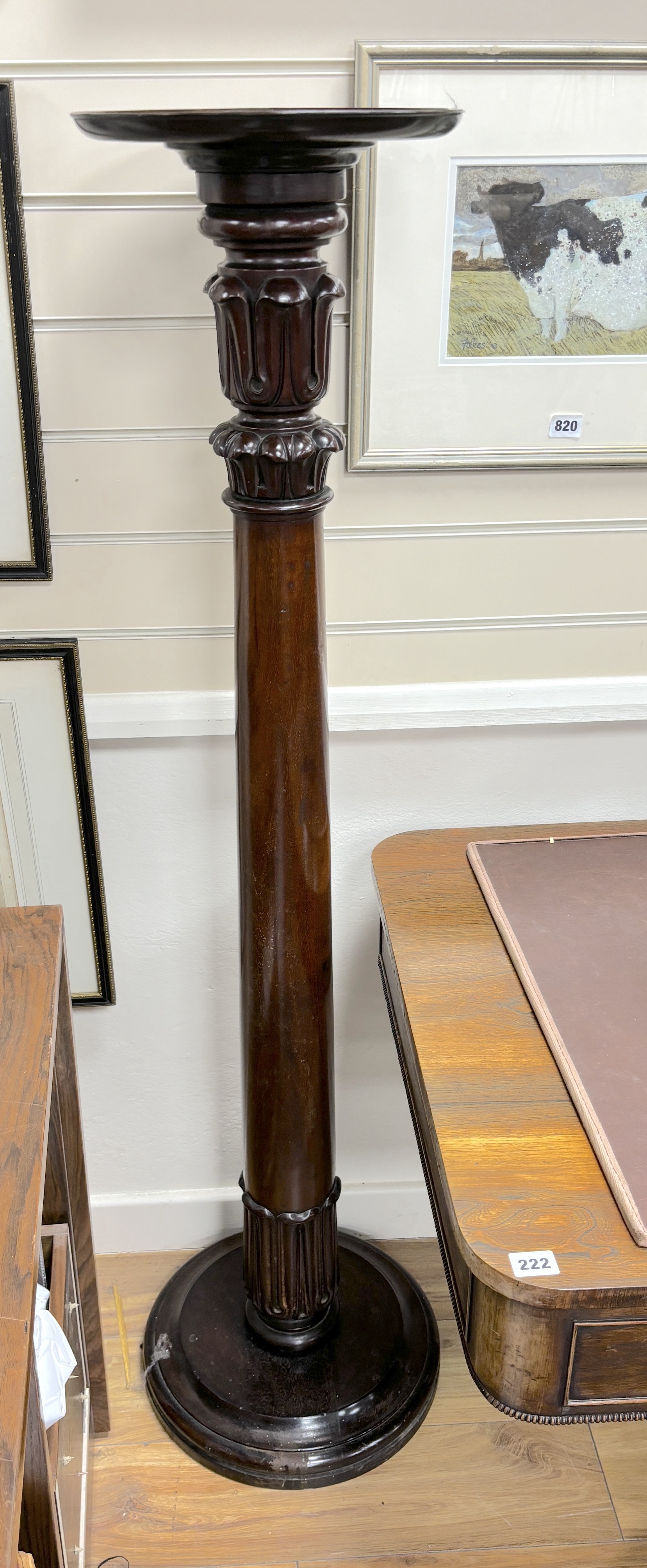 A pair of William IV and later mahogany ‘bedpost’ torchere stands, height 139cm